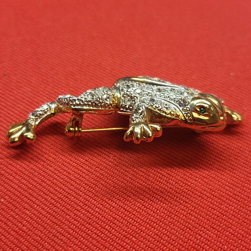 Vintage Rhinestone Frog Toad Brooch Pin - Picture 6 of 12